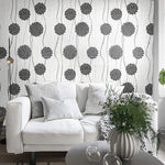 Metalic Silver/Black/White  Floral Wallpaper